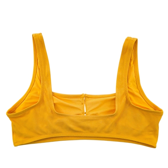 Aerie Scoop Button Front Textured Bikini Top XL Yellow Honeycomb Knit - Picture 3 of 6